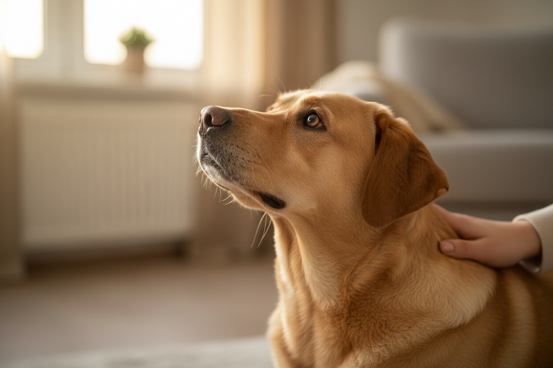 Hund schaut aufmerksam zu seinem Menschen – Körpersprache, Verhalten und ruhige Kommunikation helfen Hunden, Situationen besser zu verstehen.