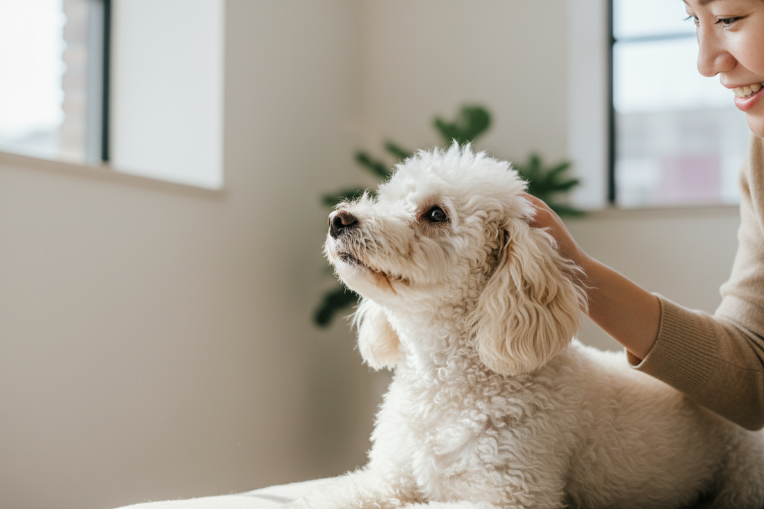 Hund blickt aufmerksam zu seinem Menschen – Verständnis, Körpersprache und klare Kommunikation stärken Orientierung und Vertrauen im Alltag.