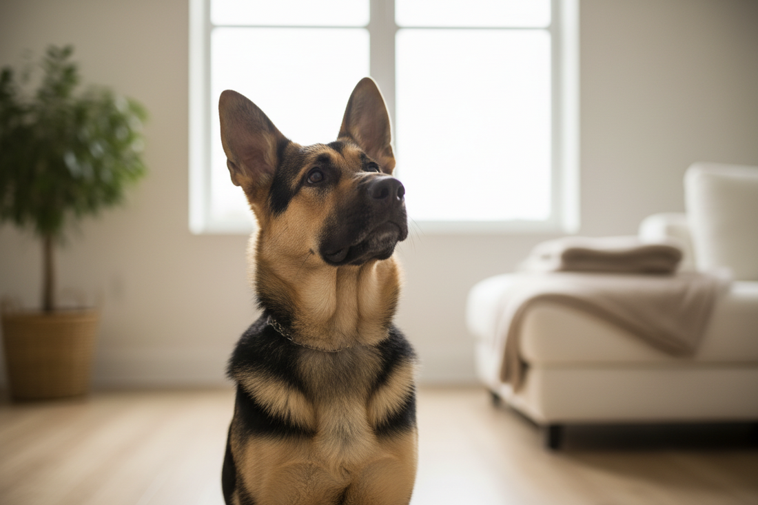Hund schaut ruhig zu seinem Menschen – klare und entspannte Kommunikation fördert Orientierung und Lernen im Alltag