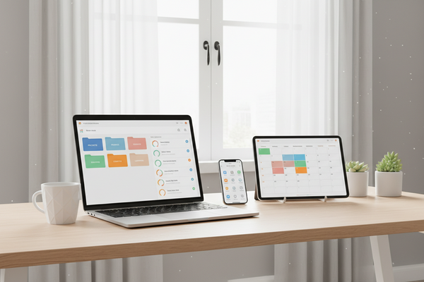 Strukturierter digitaler Arbeitsalltag mit klaren Routinen